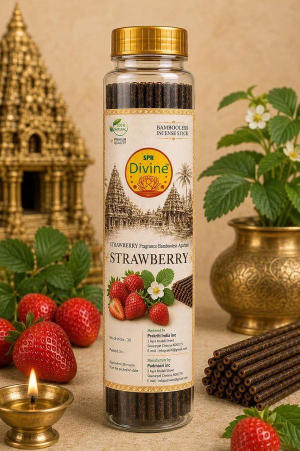 SPR Divine - Strawberry Fragrance Bambooless Incense Sticks | Premium Strawberry Agarbatti for Pooja, Prayer, Meditation & Home | 30 Sticks