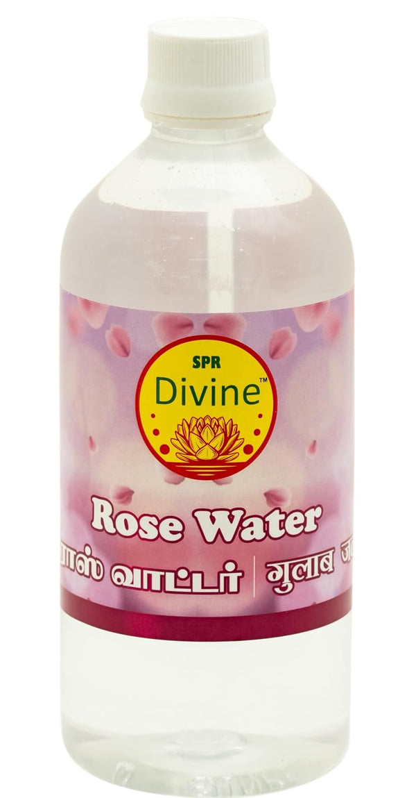 SPR Divine - ROSE WATER 500ML - 100% Pure & Natural Gulab Jal for Puja Prashad, skin, Face & Hair for Face Toner, Makeup Remover