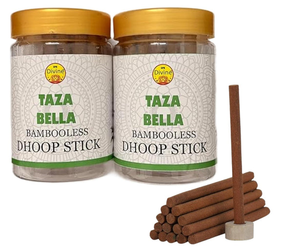 SPR Divine - 100% Natural Taza Bella BAMBOOLESS DHOOP Stick 90 Grams (Pack of 2) for Home/Office | Dhup for Puja with Holder Stand | Best for Long Lasting Fragrances.