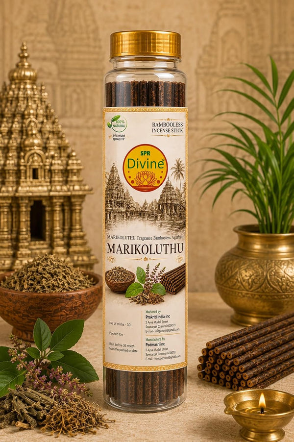 SPR Divine - Marikolothu Fragrance Bambooless Incense Sticks | Premium Marikozhundhu Agarbatti for Pooja, Prayer, Meditation & Home | 30 Sticks