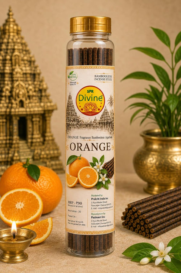 SPR Divine - Orange Fragrance Bambooless Incense Sticks | Premium Orange Agarbatti for Pooja, Prayer, Meditation & Home | 30 Sticks