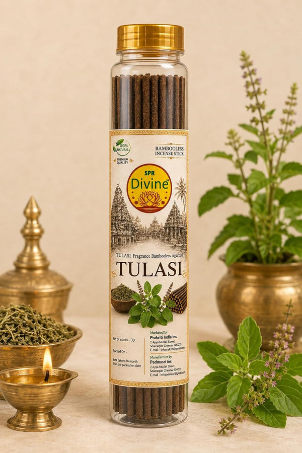 SPR Divine - Tulasi Fragrance Bambooless Incense Sticks | Premium Tulsi Agarbatti for Pooja, Prayer, Meditation & Home | 30 Sticks