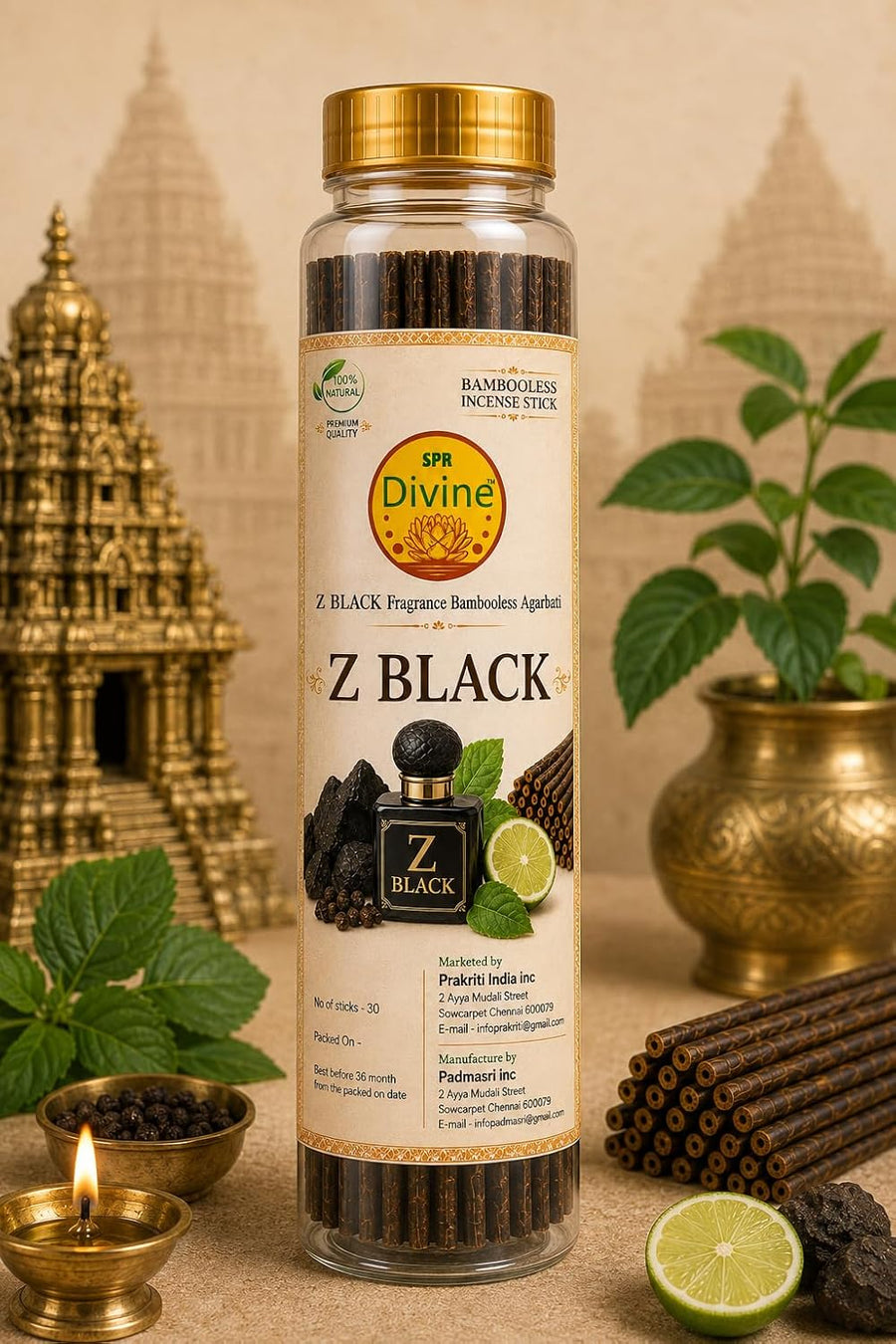 SPR Divine - Z Black Fragrance Bambooless Incense Sticks | Premium Z Black Agarbatti for Pooja, Prayer, Meditation & Home Fragrance | 30 Sticks
