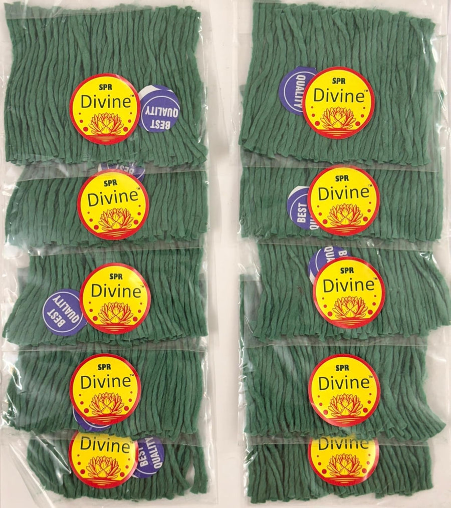 SPR Divine - Green Cotton Wick (Pack of 1) 10 Pouch Contains in ONE Strip and Each Pouch Contains 50 Cotton Green Wick