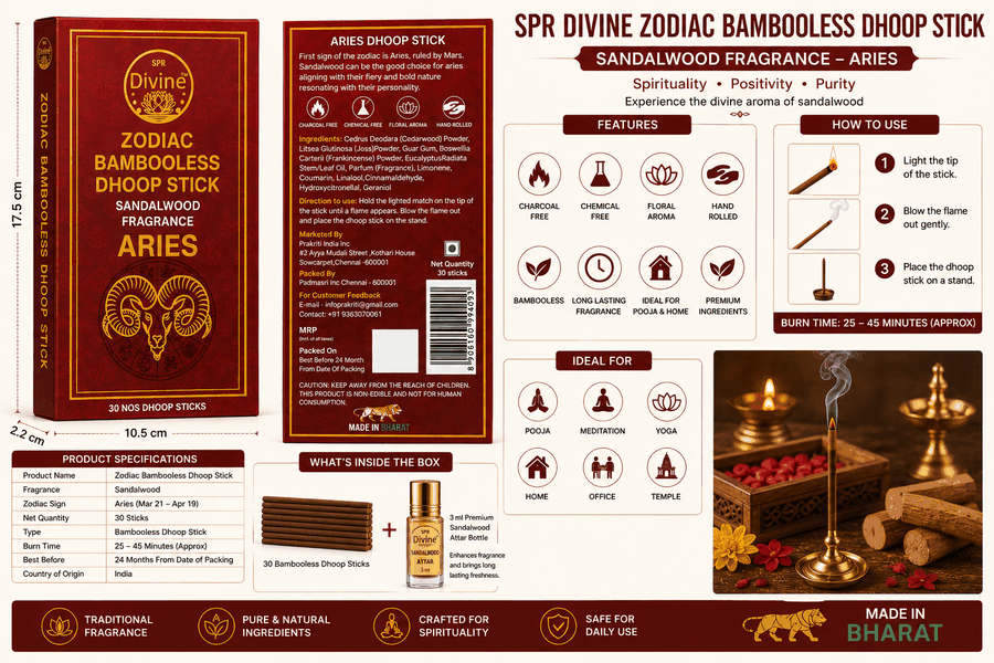 Aries (மேஷம்) Sandalwood Dhoop + 3ml Natural Attar View 2