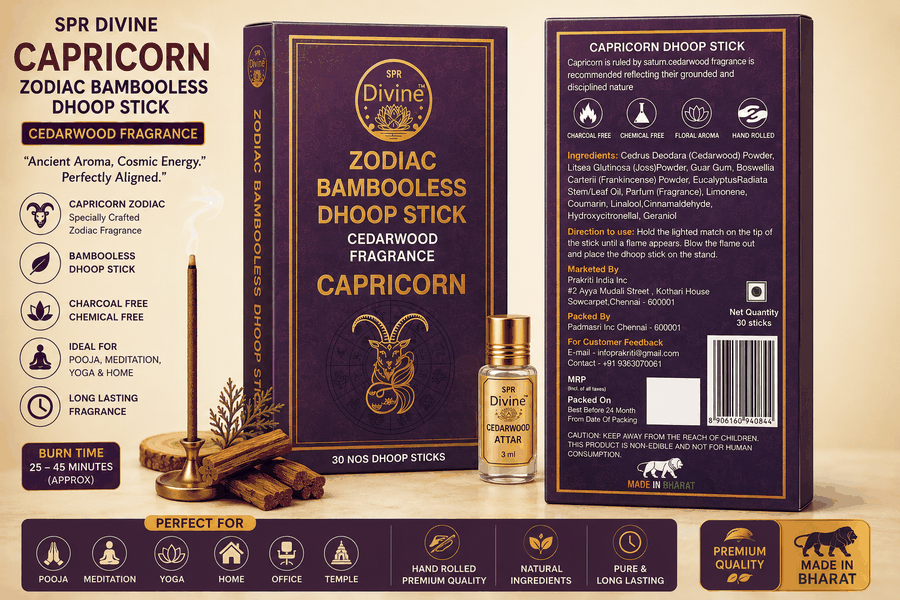 Capricorn (மகரம்) Cedarwood Dhoop + 3ml Natural Attar View 2