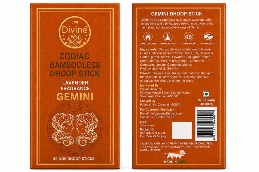 Gemini (மிதுனம்) Lavender Dhoop + 3ml Natural Attar